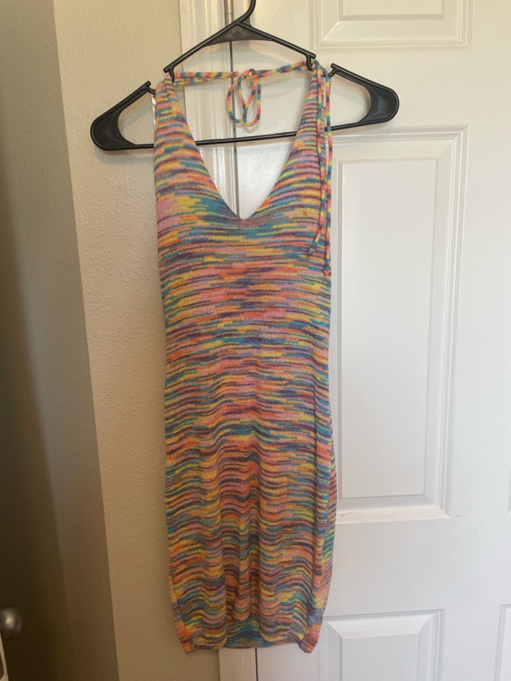Rehab Lab Rainbow Space Dye Knit Halter Mini Dress Size Medium Festival Y2K